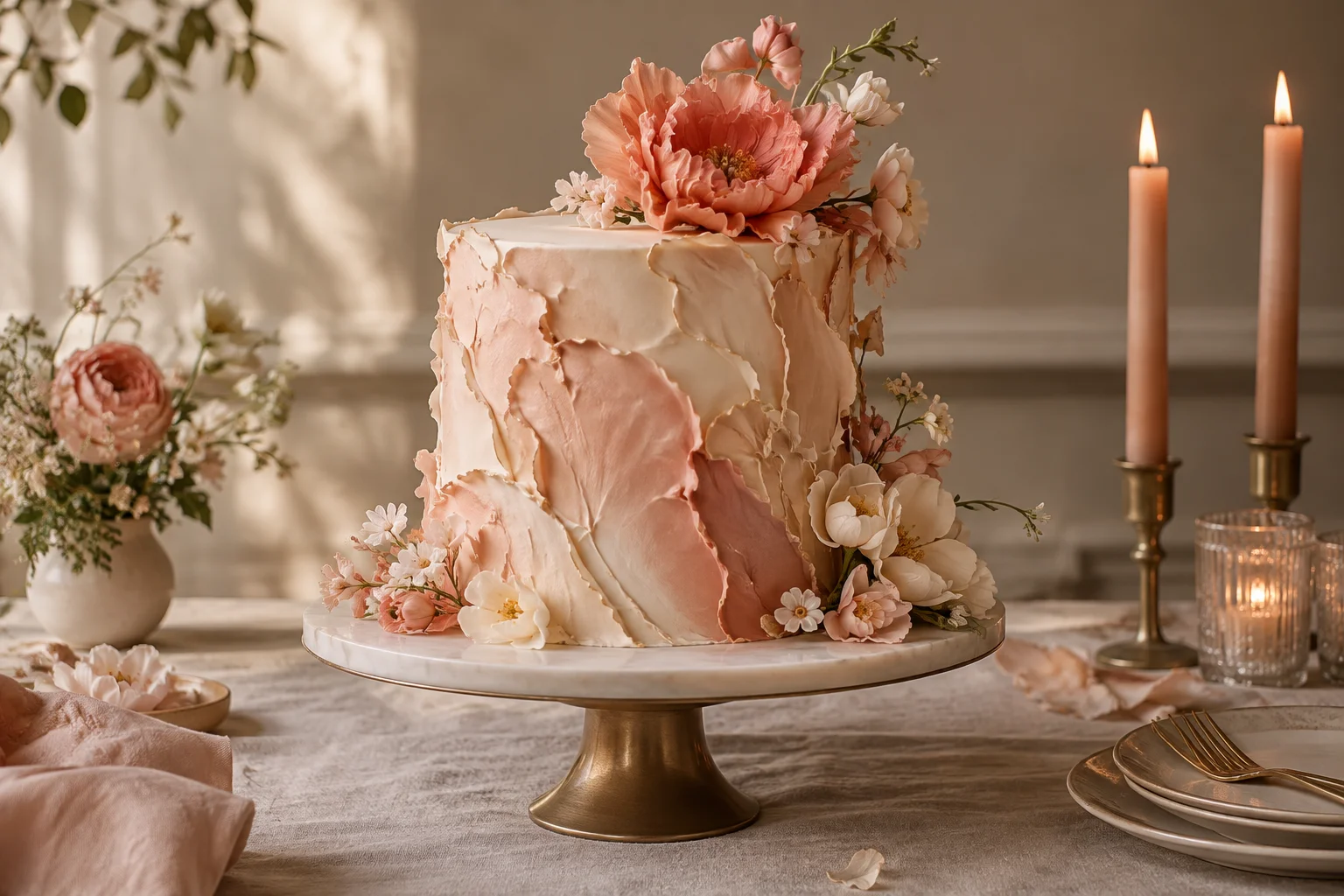 Elegant cake arranged for a small celebration
